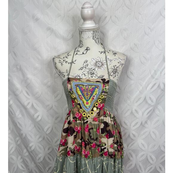 Boston Proper Nomad Camo Tassels Maxi Dress with Pom Poms Size XS - Picture 4 of 9